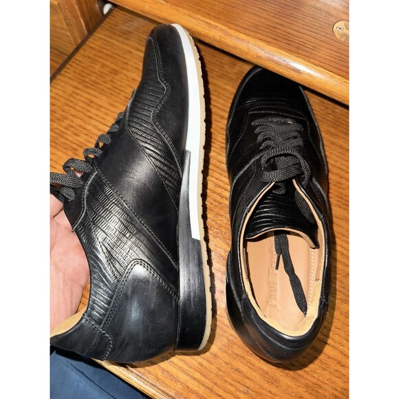 Paul Fredrick Mens Black Leather Office Shoes Sz 9.5 Lace Up Comfy EUC
